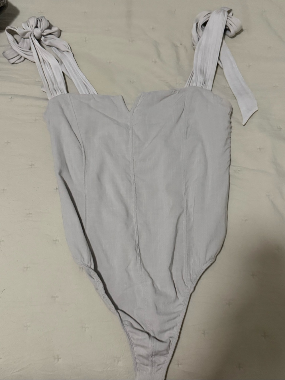 Free People Light Gray Tie-Shoulder Bodysuit